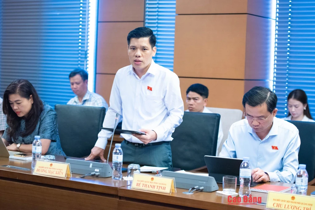 Đại biểu Dương Mạc Kiên, Phó trưởng đoàn chuyên trách Đoàn đại biểu Quốc hội tỉnh phát biểu thảo luận tại tổ.