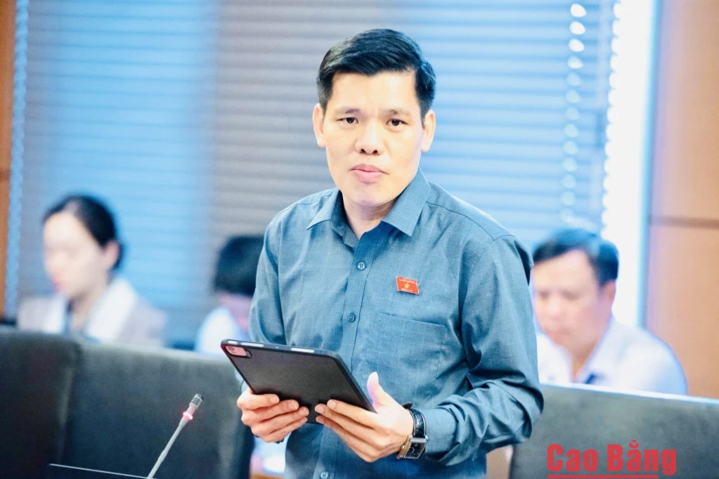 Đại biểu Dương Mạc Kiên, Phó trưởng đoàn chuyên trách Đoàn đại biểu Quốc hội tỉnh phát biểu thảo luận tại tổ.
