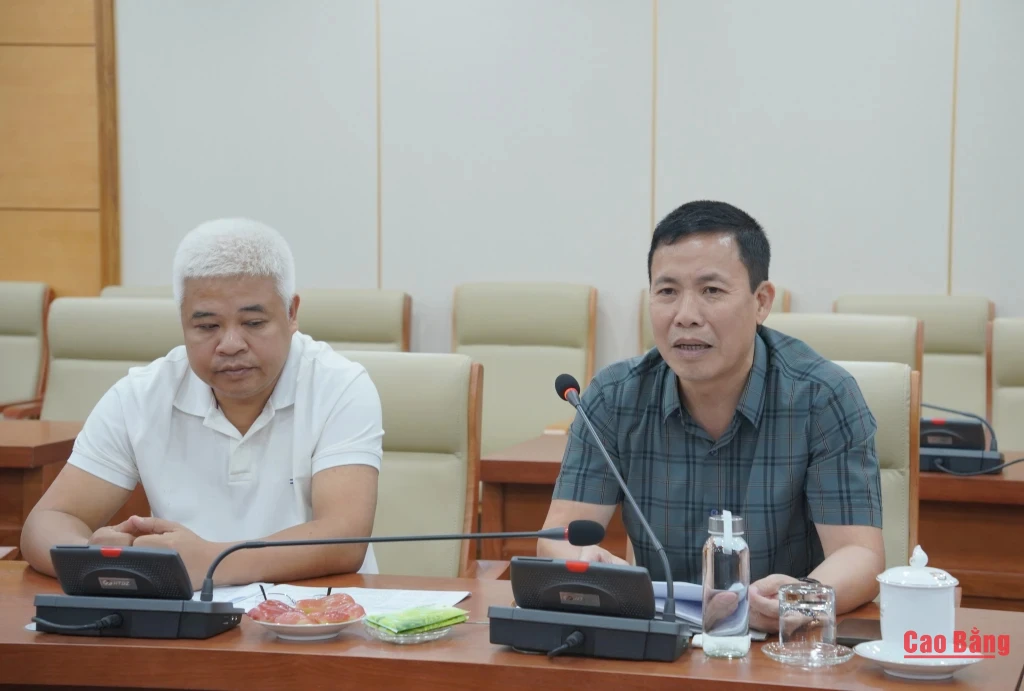 Đại diện lãnh đạo Công ty THNN Đầu tư khoáng sản Cao Giang phát biểu tại buổi làm việc.