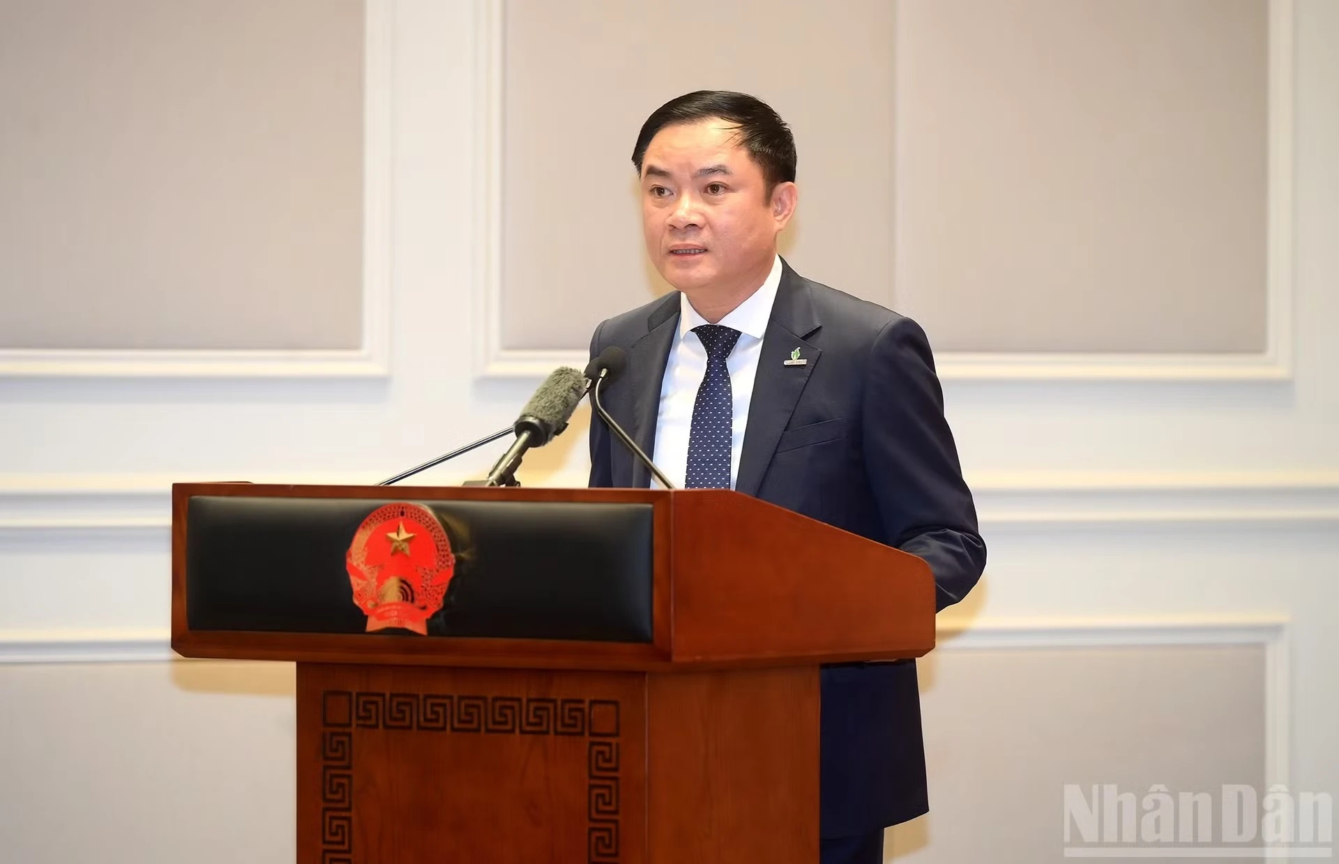 Đại biểu doanh nghiệp tiêu biểu phát biểu tại cuộc gặp mặt.  