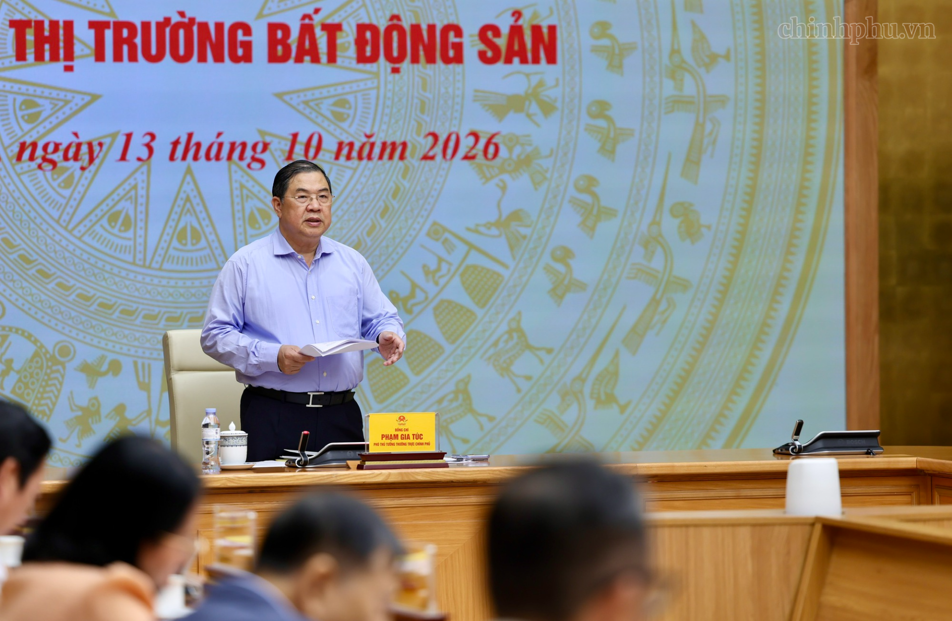 Ủy viên Bộ Chính trị, Phó thủ tướng Thường trực Chính phủ Phạm Gia Túc, Trưởng Ban Chỉ đạo Trung ương về chính sách nhà ở và thị trường bất động sản chủ trì phiên họp thứ nhất của Ban Chỉ đạo. Ảnh: Chính phủ