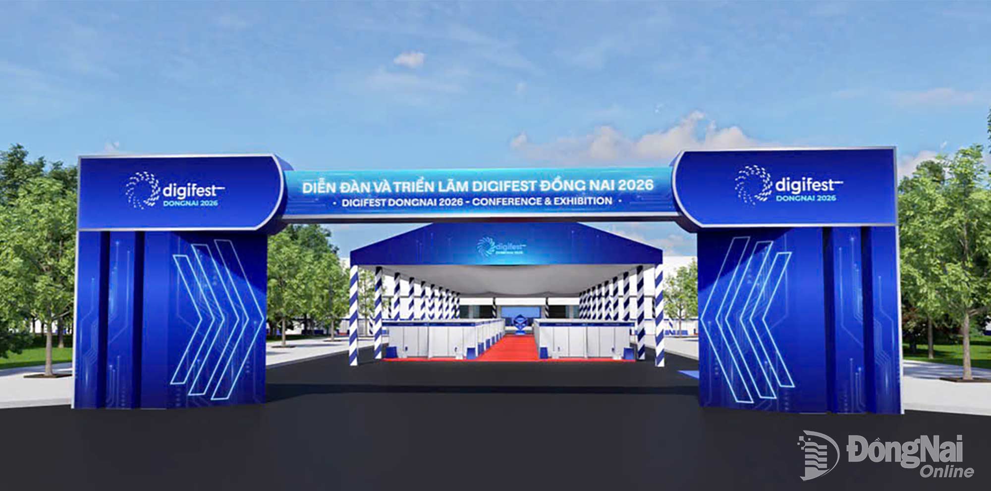 Mô phỏng cổng chào, không gian tổ chức diễn đàn và triển lãm DIGIFEST Đồng Nai 2026. Ảnh: Ban tổ chức cung cấp