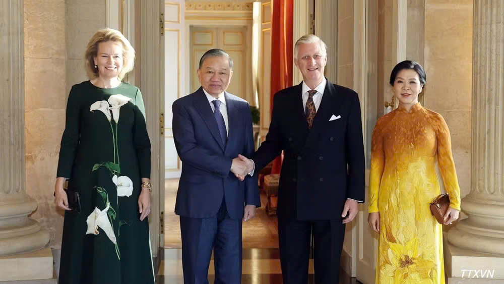 Tổng Bí thư, Chủ tịch nước Tô Lâm và Phu nhân Ngô Phương Ly hội kiến Nhà Vua Bỉ Philippe và Hoàng hậu Mathilde. (Ảnh: TTXVN)