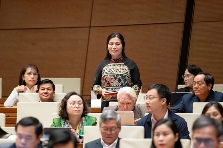 Đại biểu Hồ Thị Minh phát biểu tại hội trường - Ảnh T.T